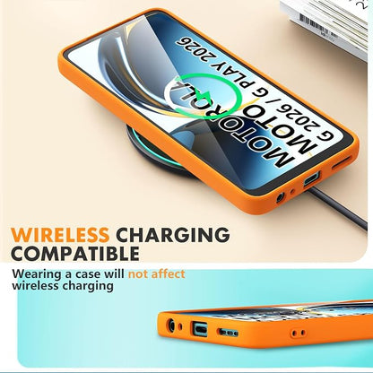 for Motorola Moto G 2026/G Play 2026 Case, 2 Pack Tempered Glass Screen Protectors, Soft TPU Liquid Silicone Shockproof Gel Cover-Orange