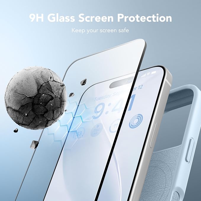 GONEZ Magnetic for iPhone 16 Pro Case, Compatible with MagSafe, [Screen Protector + Camera Lens Protector], Silicone Shockproof Anti-Scratch Protective Phone Case 6.3 inch, Blue