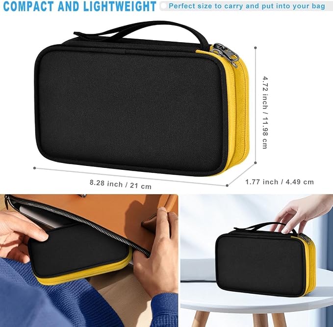 ZINMARK Portable Cable Organizer Case,Travel Pouch with Double-Layer Storage for Cables,Chargers,Earbuds & Phone,Black Yellow– Small Size