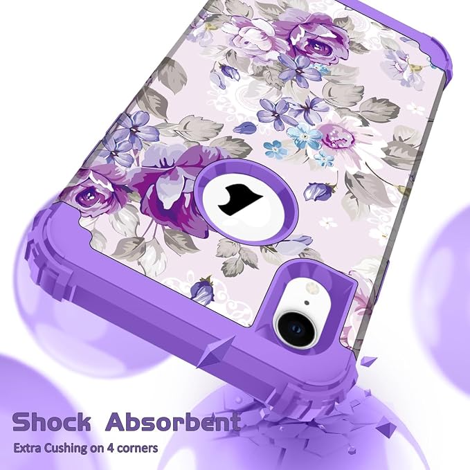 Hocase for iPhone XR Case, Heavy Duty Shockproof Protection Soft Silicone Rubber+Hard Plastic Bumper Hybrid Dual Layer Protective Case for iPhone XR (6.1-inch Display) 2018 - Lavender Flowers