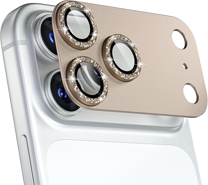 beuxece Compatible for iPhone 17 Pro Camera Lens Protector, Matte Metal Tempered Glass Rear Camera Screen Cover Accessories [Military Grade Shatterproof] [Strong Adsorption] - Glitter Gray