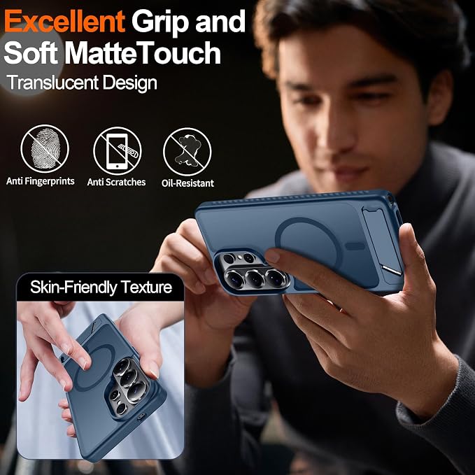 For Samsung Galaxy S26 Ultra Case with Kickstand,1*Screen Protector,[Compatible with Magsafe]Translucent Matte Military-Grade Protection,Magnetic Phone Case for Samsung Galaxy S26 Ultra,6.9"-Blue