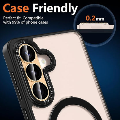 for Samsung Galaxy S26 Camera Lens Protector, Electroplated Matte Back with 9H Tempered Glass Lens Protector, [Strong Adsorption] [Case-Friendly] Metal Ring HD Clear Lens Cover, Gold