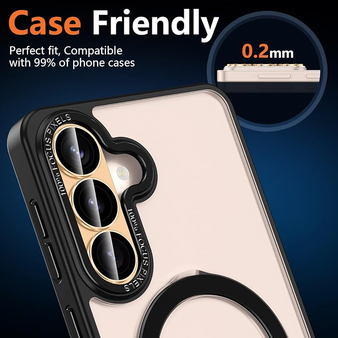 for Samsung Galaxy S26 Plus Camera Lens Protector, Electroplated Matte Back with 9H Tempered Glass Lens Protector, [Strong Adsorption] [Case-Friendly] Metal Ring HD Clear Lens Cover, Gold