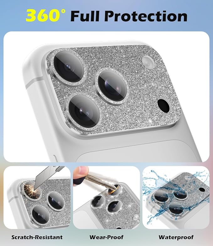 imluckies Compatible with iPhone 17 Pro Camera Lens Protector Bling, Ultra HD Tempered Glass Shiny Diamond Camera Plate Sparkle Screen Protection, 9H Anti-Scratch & Easy Install, Glitter Gray