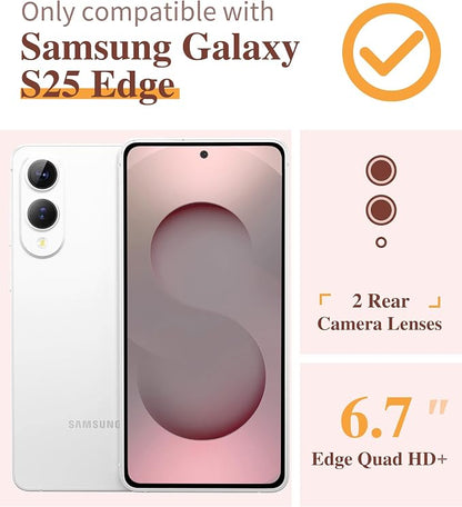 GVIEWIN for Samsung Galaxy S25 Edge Case, Clear Floral Shockproof Protective Women Phone Case, Non-Yellowing, Screen&Camera Lens Protector for Galaxy S25 Edge 6.7",Sakura/Pink