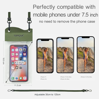 YUMQUA Large Waterproof Phone Pouch 2 Pack, IPX8 Waterproof Cell Phone Case Dry Bag Compatible with iPhone 15 14 13 12 11 Pro Max/Galaxy S23 Ultra S22 Pixel 4 XL Up to 7.5", Army Green+Yellow