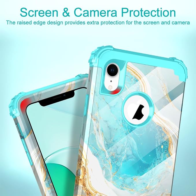 Hocase for iPhone XR Case, Heavy Duty Shockproof Protection Soft Silicone Rubber+Hard Plastic Bumper Hybrid Dual Layer Protective Case for iPhone XR (6.1-inch Display) 2018 - Teal