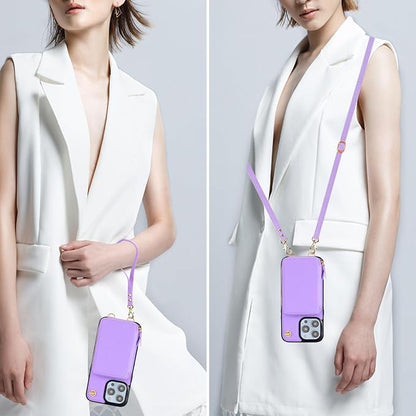 Bocasal Crossbody Wallet Case for iPhone 14 Pro Max, RFID Blocking Leather Purse Case with Card Holder, Protective Handbag Flip Cover with Zipper Wrist Strap Lanyard for Women 5G 6.7 Inch (Purple)