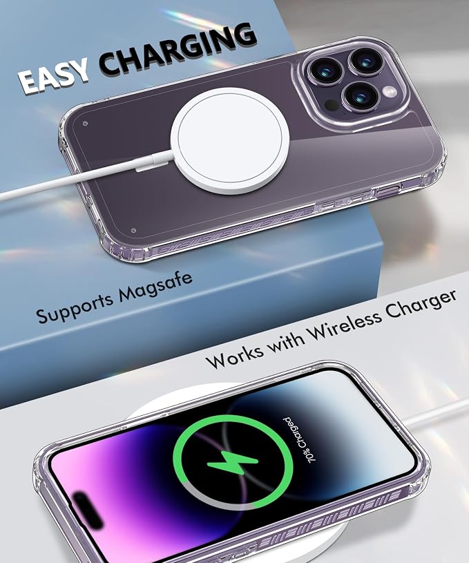 Compatible with iPhone 14 Pro Max Case Clear, Built-in Screen Protector, with Camera Lens Protector, [Compatible with MagSafe] Full Body Phone Case, Protective Cover for 14 ProMax 6.7" (Clear)