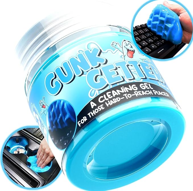 Gunk Getter, Cleaning Gel for Those Hard to Reach Places, Automotive Cup Holder Electronic Keyboard Office, Slime Gel Cleaner Dust Crumb Removal (Jar, Blue, 3.5oz)