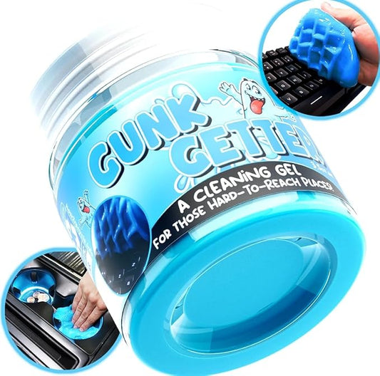 Gunk Getter, Cleaning Gel for Those Hard to Reach Places, Automotive Cup Holder Electronic Keyboard Office, Slime Gel Cleaner Dust Crumb Removal (Jar, Blue, 3.5oz)