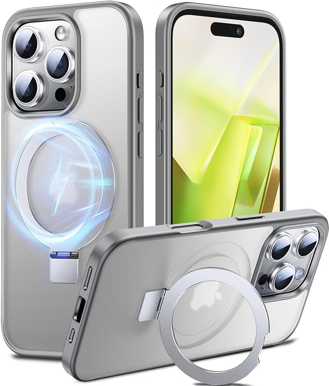 Chicfun 3-in-1 [Magnetic+Kickstand+Ring Holder] for iPhone 16 Pro Max Case Stand Ring Holder Compatible with MagSafe, Military Shockproof iPhone 16 Pro Max Phone Case Kickstand Cover Grey