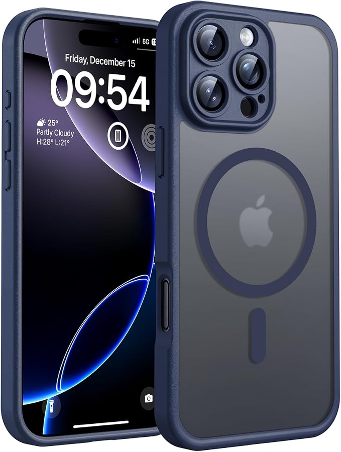 TOCOL Magnetic for 16 pro max Phone case, Upgraded Full Camera Protection, Compatible with Magsafe, 16FT Drop Protection, Translucent Matte Back Bumper Cover for 6.9-Inch（Dark Blue）