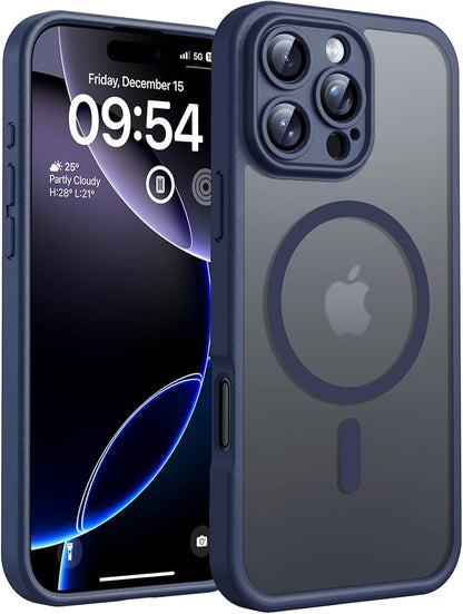 TOCOL Magnetic for 16 pro max Phone case, Upgraded Full Camera Protection, Compatible with Magsafe, 16FT Drop Protection, Translucent Matte Back Bumper Cover for 6.9-Inch（Dark Blue）
