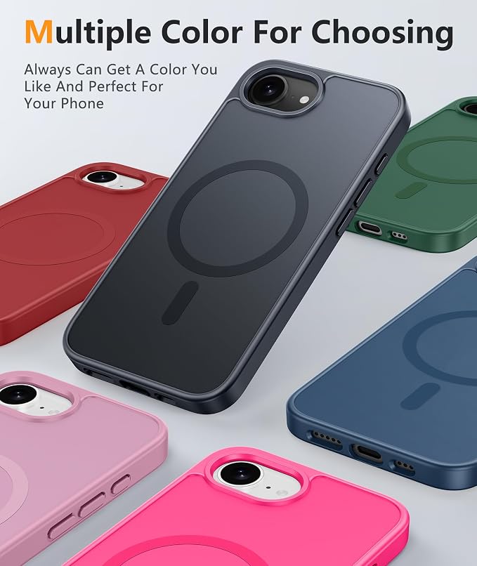 FNTCASE for iPhone 17e/ iPhone 16e Case, Fit for Magsafe, Screen Protector | Matte Magnetic Back, 14FT Military Grade Drop Protection, Shockproof Protective Phone Cover, Full Black