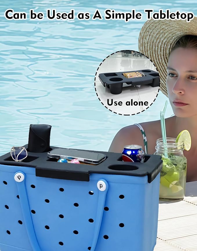 Top Cup Phone Holder Tray Storage Lid for Stanley Compatible with Bogg Bag XL Cover, Cup Organizer Holder Waterproof Silicone Multifunctional Storage Box for Outdoor Beath Camping Travel (Black, XL)
