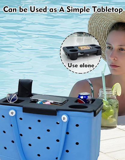 Top Cup Phone Holder Tray Storage Lid for Stanley Compatible with Bogg Bag XL Cover, Cup Organizer Holder Waterproof Silicone Multifunctional Storage Box for Outdoor Beath Camping Travel (Black, XL)