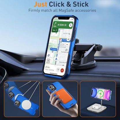 Xmon for iPhone 11 Magnetic Case [Compatible with MagSafe] Tempered Glass Screen Protector with Camera Lens Protector Phone Case Cover for Apple iPhone 11 (Magnetic Blue)