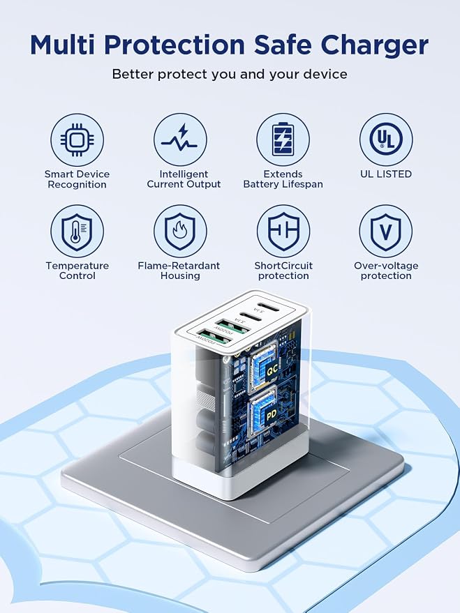 Aioneus USB C Charger Block, 40W Fast Charging Block Type C Charging Block 4-Port Dual Port PD+QC Wall Charger Head Cube for iPhone 17 16 15 14 13 12 11 Pro Max XS, iPad, Samsung Phone, Tablet