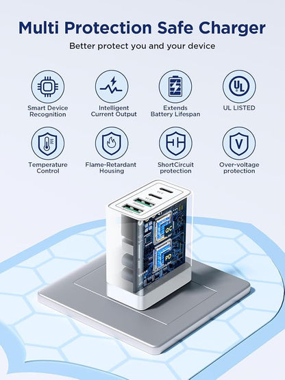 Aioneus USB C Charger Block, 40W Fast Charging Block Type C Charging Block 4-Port Dual Port PD+QC Wall Charger Head Cube for iPhone 17 16 15 14 13 12 11 Pro Max XS, iPad, Samsung Phone, Tablet