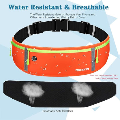 Fanny Pack for Men, Running Belt Waist Pack for Women Water Resistant Running Pouch Slim Large Capacity 3 Pockets Reflective Strip Flip Belt for iPhone 13 14 15 16 Plus Pro Max Workout Orange