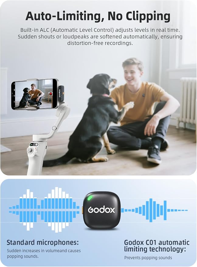 GODOX C01 Kit2 Wireless Lavalier Microphone for iPhone 15/16/17 & Android, USB C, Intelligent Noise Reduction, 48kHz/24bit Audio & 200m Range for Vlogging, YouTube (2 TX + 1 USB-C RX + Charging Case)