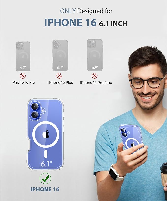 Compatible with iPhone 16 Case Clear, Built-in Screen Protector, with Camera Lens Protector, [Compatible with MagSafe] Full Body Phone Case, Magnetic Protective Cover for 16 6.1" (Clear)