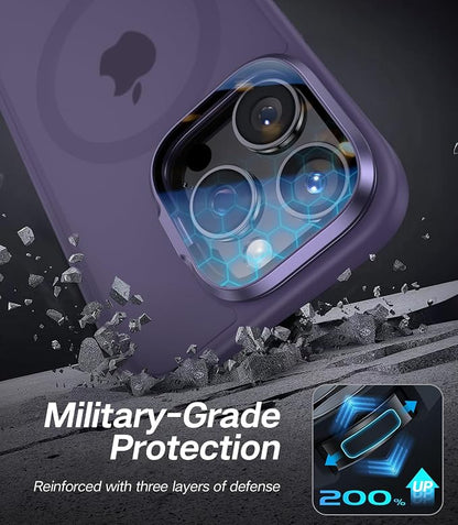 [Upgraded] for iPhone 16 Pro Case with Camera Cover Stand [Fit for MagSafe][9H Camera Lens Protector] Mil-Grade Protection Translucent Matte Magnetic iPhone 16 Pro Phone Case, Purple