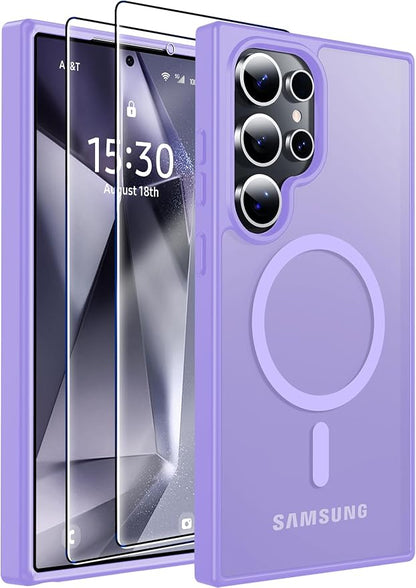 MOZOTER for Samsung Galaxy S24 Ultra Case,[Compatible with MagSafe] Purple | [12Ft Military Dropproof][2*Screen Protector]Translucent Anti-Slip Back Slim Shockproof Case for S24 Ultra-Purple