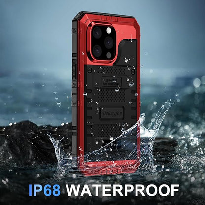 Beasyjoy for iPhone 15 Pro Case Waterproof, Metal Heavy Duty Full Body Protective Case with Built-in Screen Protector, Military Grade Shockproof Dustproof Defender Case for iPhone 15 Pro 6.1", Red