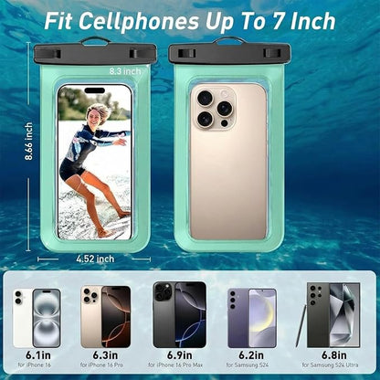 1 Pack Waterproof Phone Pouch，Universal Case Compatible for iPhone 17 16 15 14 13 Pro Max XS Plus Cellphone Up to 7", IPX8 Under Water Beach Accessories Beach Bag, Green