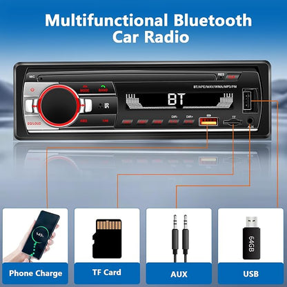 Single Din Car Stereo Bluetooth Car Radio, Car Audio with Handsfree and App Control,LSLYA 4X50W Car Radio Supports FM,AUX,USB,TF,EQ,Fast Charging | No CD DVD Player