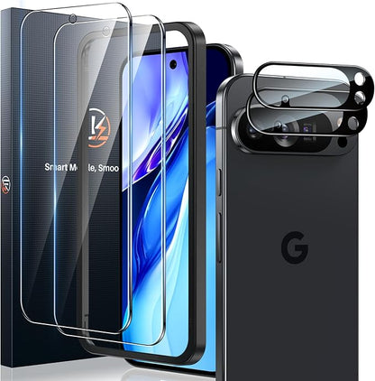 LK 2 Pack for Google Pixel 10 Pro Screen Protector, 2 Pack Camera Lens Protector, Tempered Glass Fit Lens Cutouts Ports, one second Fingerprint Unlock, 0 Bubble, with Easy Installation Tool