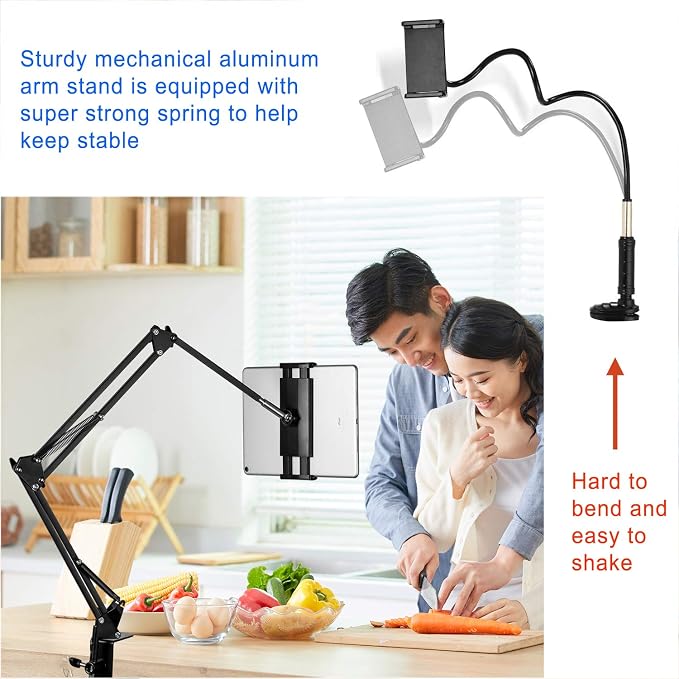 Tablet Stand Adjustable,Foldable Arm Stand for Bed,Aluminum Universal Flexible Tablet Holder with 360 Degree Rotation Compatible with iPad/iPhoneX/iPad Pro/N-Switch,or Other 4.5~12.9 Inches Devices