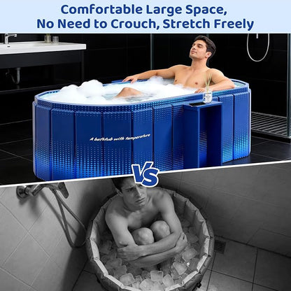 Portable Foldable Bathtub, Freestanding Bathtub No Installation, Bathroom SPA Soaking Bath Tub, Shower Stall Collapsible Hot & Ice Bath Tub (Blue with Storage Rack, ‎47.2"L x 21.6"W x 19.6"H)