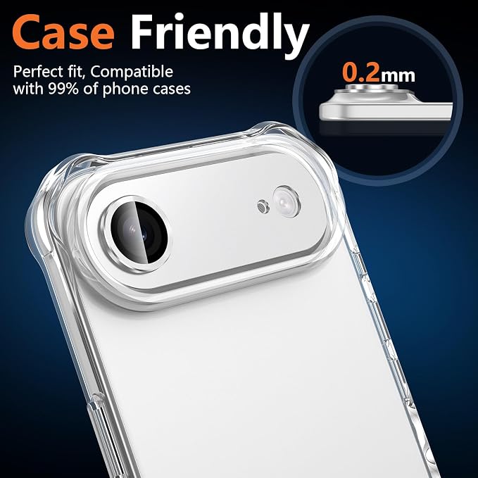for iPhone 17 Air Camera Lens Protector, [Military Grade Shatterproof] [Strong Adsorption] [Case Friendly] Full Coverage Metal Aluminum Alloy 9H Tempered Glass Camera Screen Cover, Slivery