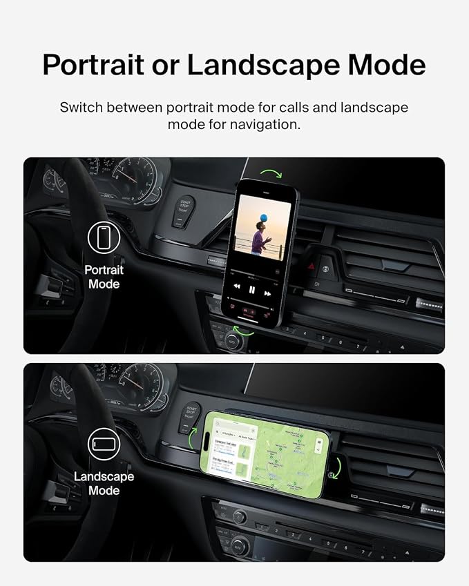 Belkin MagSafe Car Vent Mount Pro, Magnetic Phone Holder for iPhone 16/15/14/13/12, Secure Grip, Portrait & Landscape View, Cable Management, Air Vent Clip, Magsafe Compatible, Silver, Includes Cloth