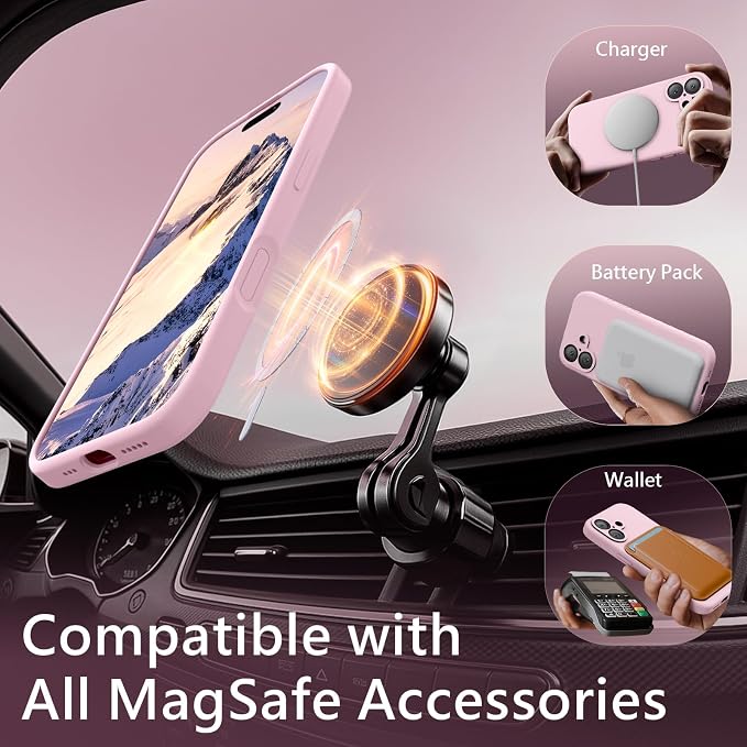 FireNova Magnetic for iPhone 17 Case, Compatible with MagSafe, [Integrated Silicone Camera Control Button] [Camera Protection] Anti-Scratch Microfiber Lining Phone Case, 6.3", Chalk Pink