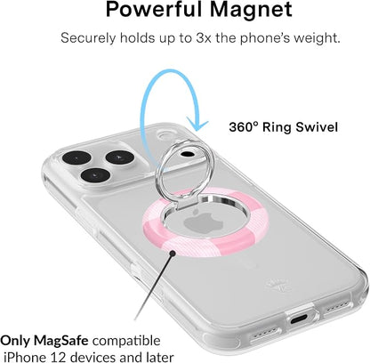 VELVET CAVIAR Compatible with MagSafe Phone Grip 2.0 | Cute Magnetic Ring Holder | Finger Loop Kickstand | Pop On Accessory for iPhone 17, 16, 15, 14, 13, 12 | Pink Checkered