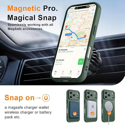 MOCCA Magnetic for iPhone 17 Pro Max Case, (Compatible with Magsafe) (16FT Military Grade Protection) Full Camera Protection Anti-Fingerprint Slim Translucent Matte Phone Cover 6.9",Midnight Green