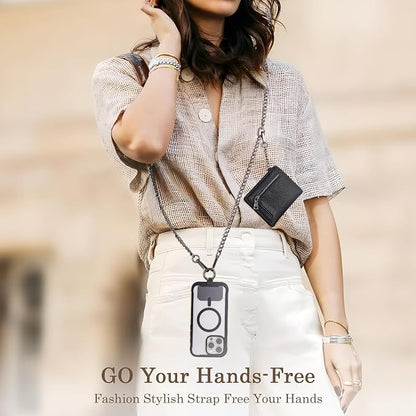 Diaclara Clip and Go Chain Phone Strap with Zipper Pouch- Stylish Crossbody Adjustable Chain Lanyard with Leather Wallet for All Phones, Copper