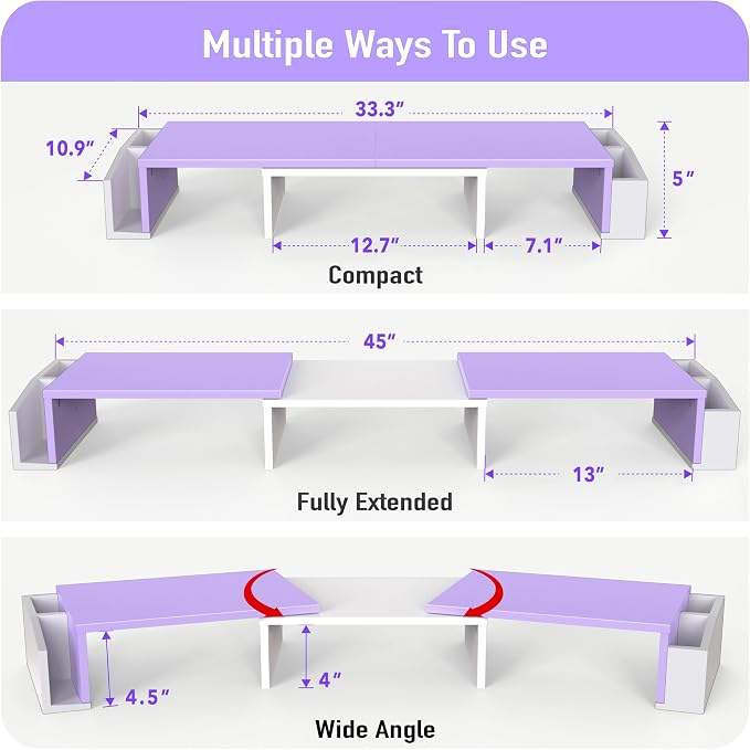 Simple Houseware Desk Dual Monitor Stand Riser with Drawer, Purple