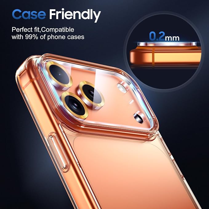 UniqueMe 3 Pack Compatible for iPhone 17 Pro Max Camera Lens Protector - [Drop Protection] [Case Friendly] 9H Tempered Glass Camera Cover Screen [Update New Version] - Orange