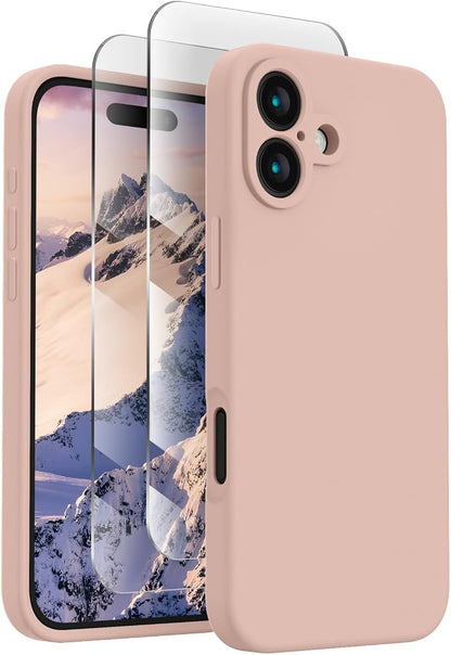 FireNova Designed for iPhone 16 Case, Silicone Upgraded [Camera Protection] Phone Case, Soft Anti-Scratch Microfiber Lining Inside, 6.1 inch, Pinksand