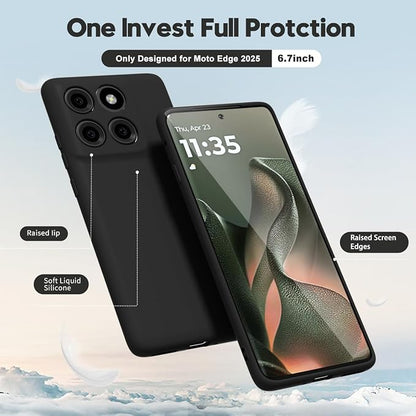 oakxco for Motorola Moto Edge 2025 Phone Case Liquid Silicone, Thin Slim Soft Rubber Gel TPU Plain Protective Simple Cover for Women Girl Cute, Matte Solid Color Aesthetic, Black