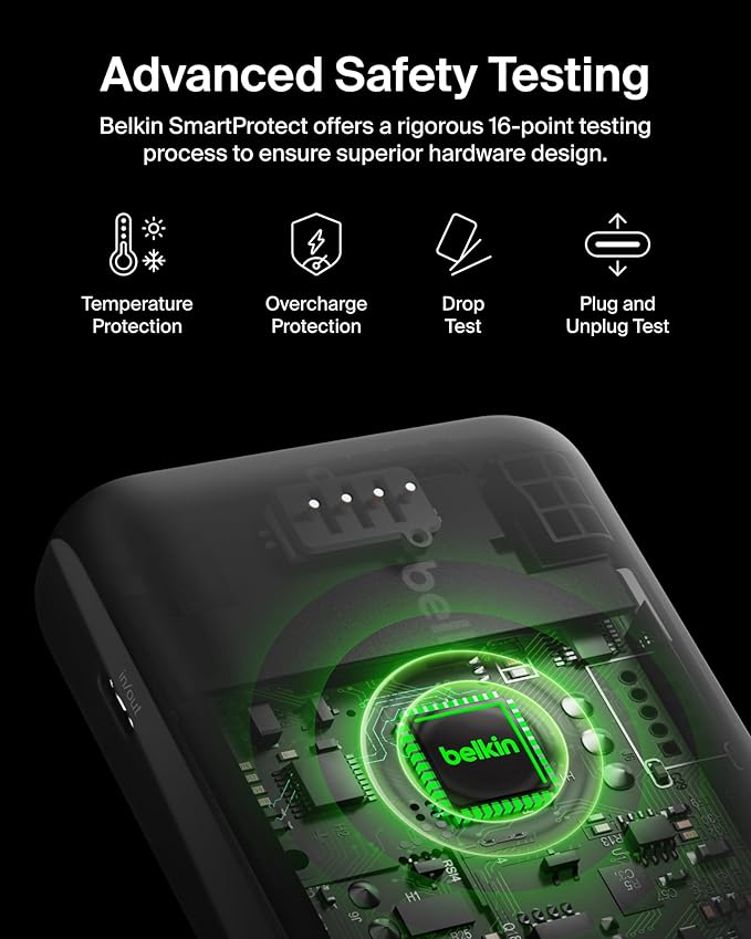 Belkin Portable Charger, Wireless Power Bank 5000 mAh MagSafe Charger 7.5W, Built-in Pop-up Kickstand - iPhone 17, Air, Pro, Pro Max, AirPods, Apple Watch, Google Pixel 10, etc. - White