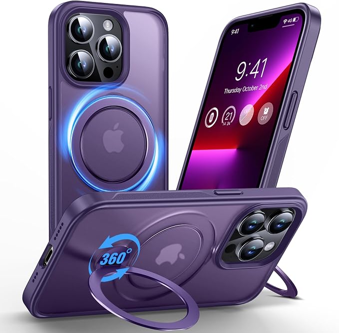 Anqrp 360° All-in-ONE Stand Case for iPhone 13 Pro Case with Rotatable Magnetic Kickstand Ring Holder, Compatible with MagSafe, MIL-Grade Shockproof iPhone 13 Pro Phone Case Cover 6.1 inch, Purple