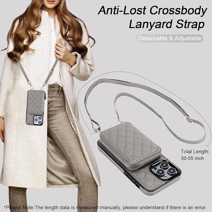 Bocasal Crossbody Wallet Case for iPhone 14 Pro Max, RFID Blocking PU Leather Zipper Handbag Purse Flip Cover, Kickstand Folio Case with Card Slots Holder Wrist Strap Lanyard 5G 6.7 Inch (Grey)
