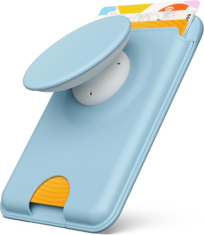 Sinjimoru for MagSafe Phone Grip, Compatible with MagSafe wallet, Soft Magnetic Finger Grip, with 3 Card Holder for iPhone, M-Tap Tok Wallet Blue